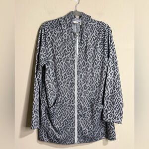 Soft Surroundings Women's Medium Lyra Jacket w/ Hood Gray Animal Leopard Print